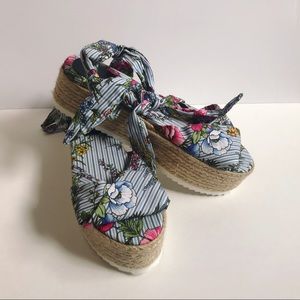 Zara Floral Raffia Platform Shoes